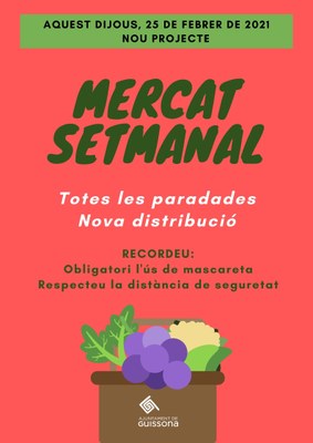 DESPRÉS DE DEU MESOS, GUISSONA RECUPERARÀ EL MERCAT SETMANAL AMB TOTES LES PARADES