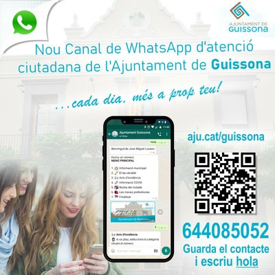 GUISSONA POSA EN MARXA UN CANAL DE WHATSAPP PER COMUNICAR-SE AMB ELS VILATANS I VILATANES.