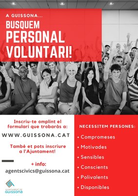 L’AJUNTAMENT BUSCA PERSONAL VOLUNTARI PER PROMOURE LA PARTICIPACIÓ SOCIAL I COMUNITÀRIA