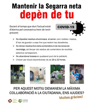 L'ÀREA DE GESTIÓ DE RESIDUS DEL CONSELL COMARCAL FA UNA CRIDA A LA RESPONSABILITAT CIUTADANA