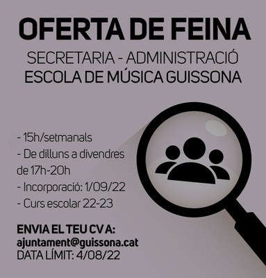 OFERTA DE FEINA, ESCOLA DE MÚSICA MUNICIPAL