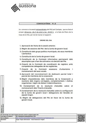 PLE EXTRAORDINARI PER APROVAR EL NOU CARTIPÀS