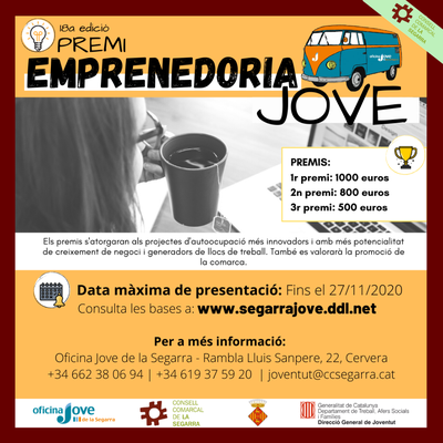PUBLICADES LES BASES PER PARTICIPAR A LA 18A EDICIÓ DEL PREMI EMPRENEDORIA JOVE DE LA SEGARRA