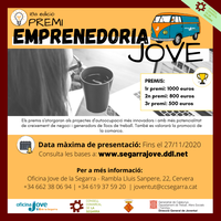 PUBLICADES LES BASES PER PARTICIPAR A LA 18A EDICIÓ DEL PREMI EMPRENEDORIA JOVE DE LA SEGARRA